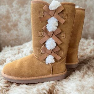 Koolaburra Tan Kids Boots with White Accents